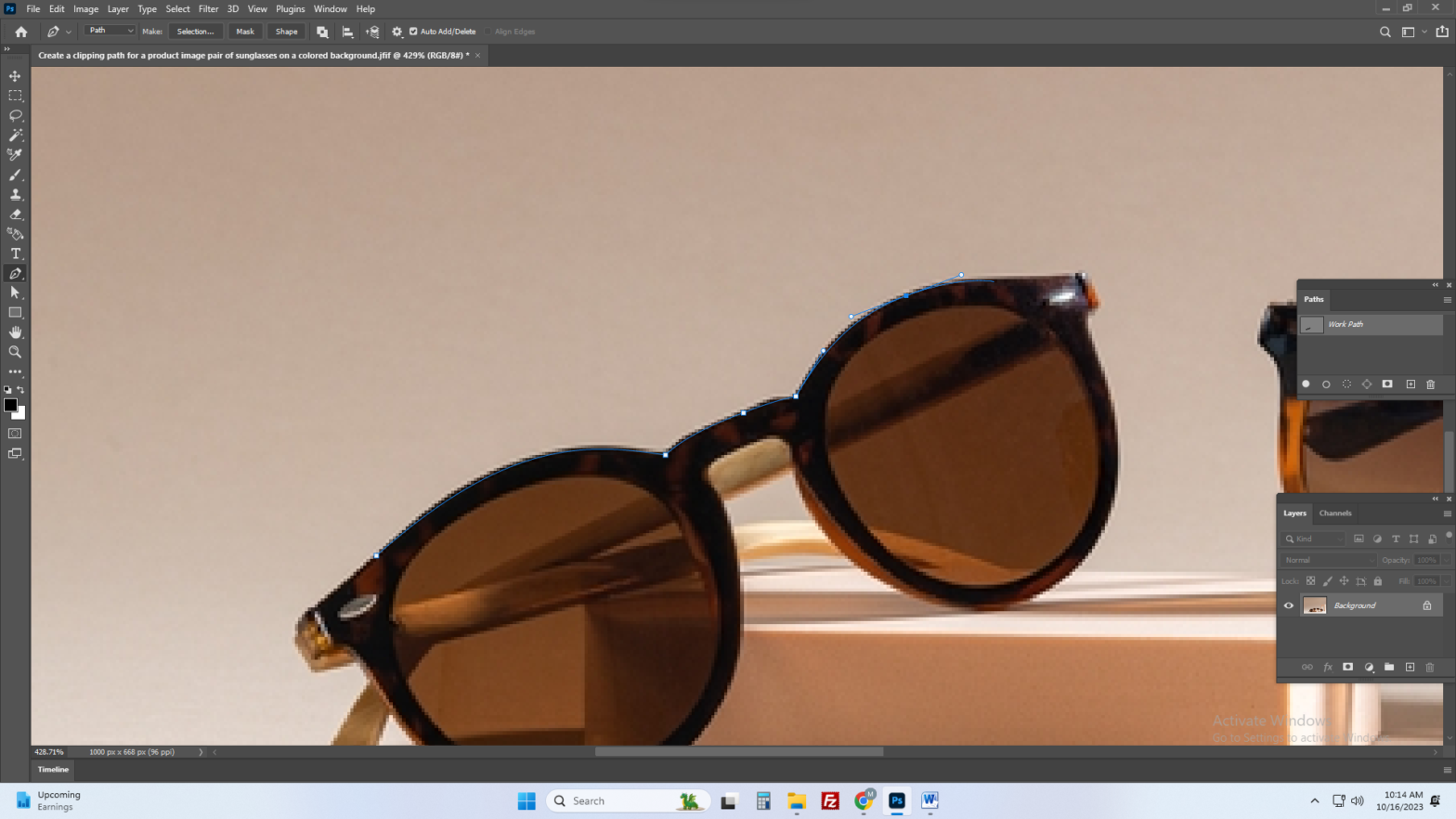 Create a clipping path for a product image pair of sunglasses on a ...