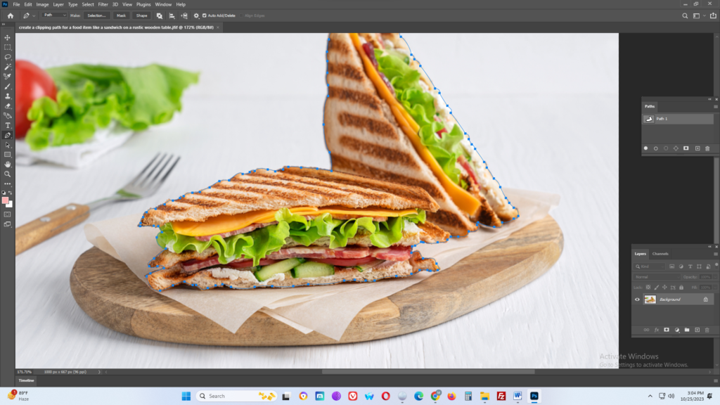 complete path outlining the sandwich