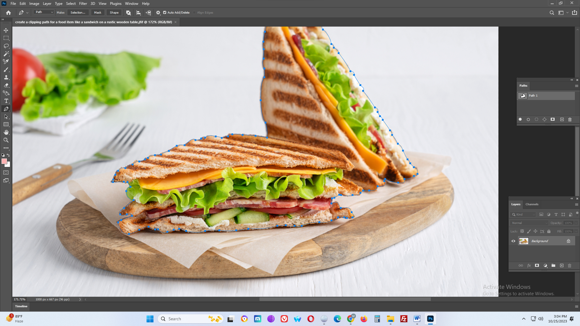 Create a clipping path for a food item like a sandwich on a rustic ...