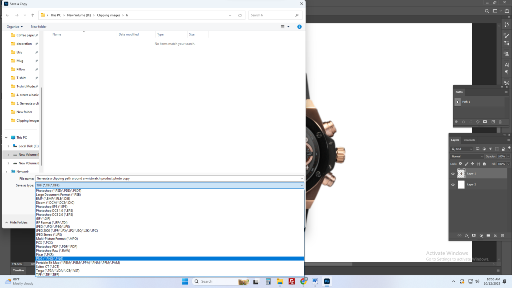 Save the Image of Generate a clipping path around a wristwatch product photo